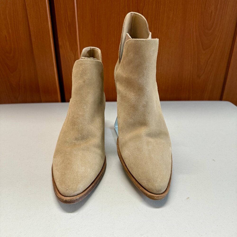 Free People Tan Leather Double V Ankle Booties, Western